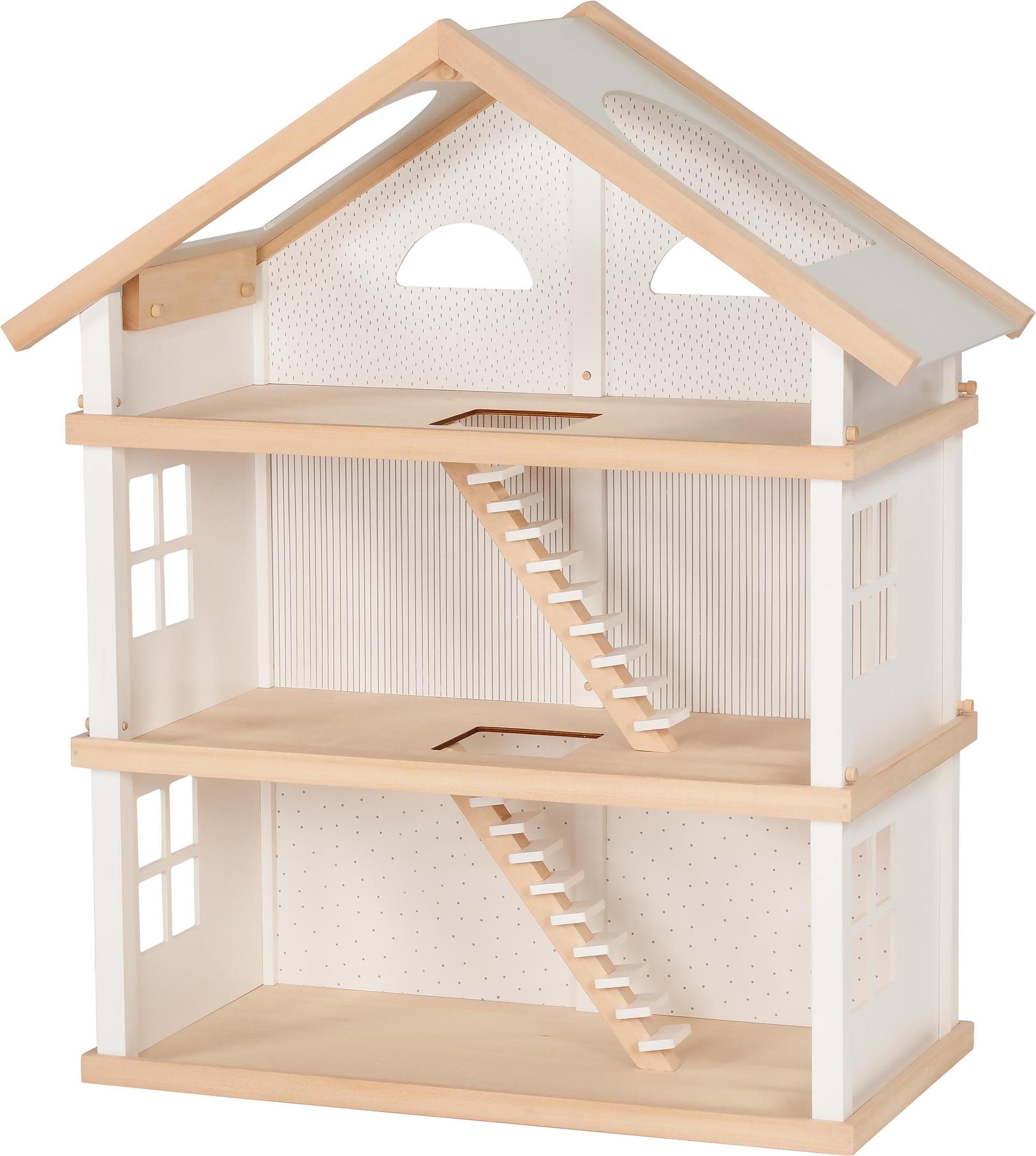 goki Puppenhaus Modern Living mit 3 Etagen, In modernem Weiß, ohne Möbel und Biegepuppen