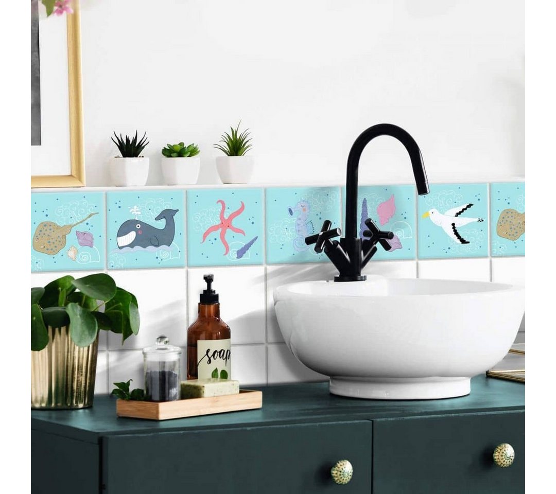 Thumbnail - K&L Wall Art Fliesenaufkleber Klebefliese Sticker Set selbstklebend Ozean Fische Badezimmer