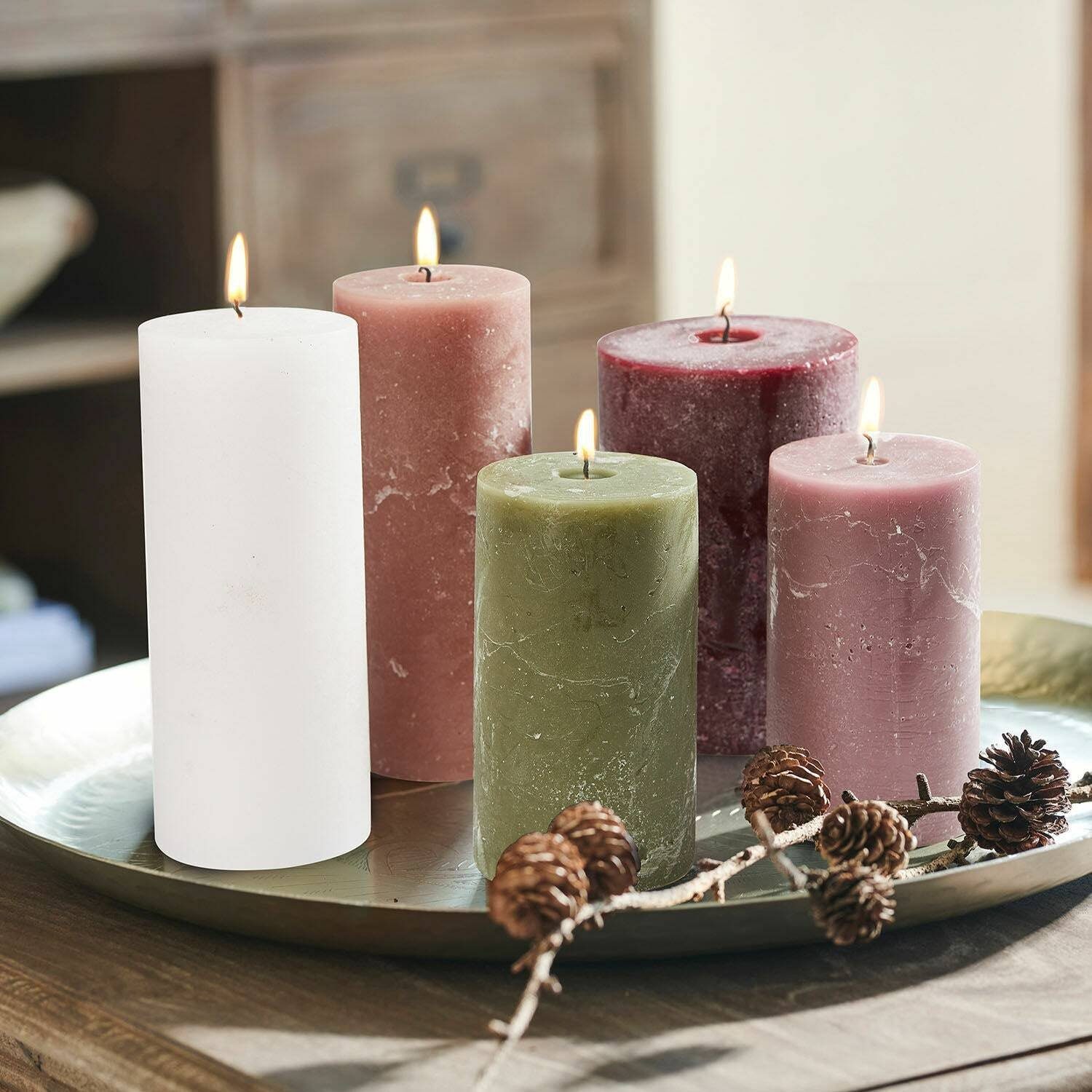 Mirabeau Stumpenkerze Kerze 5er Set Panagra creme/rosa/grün (5er Set, 5er S günstig online kaufen