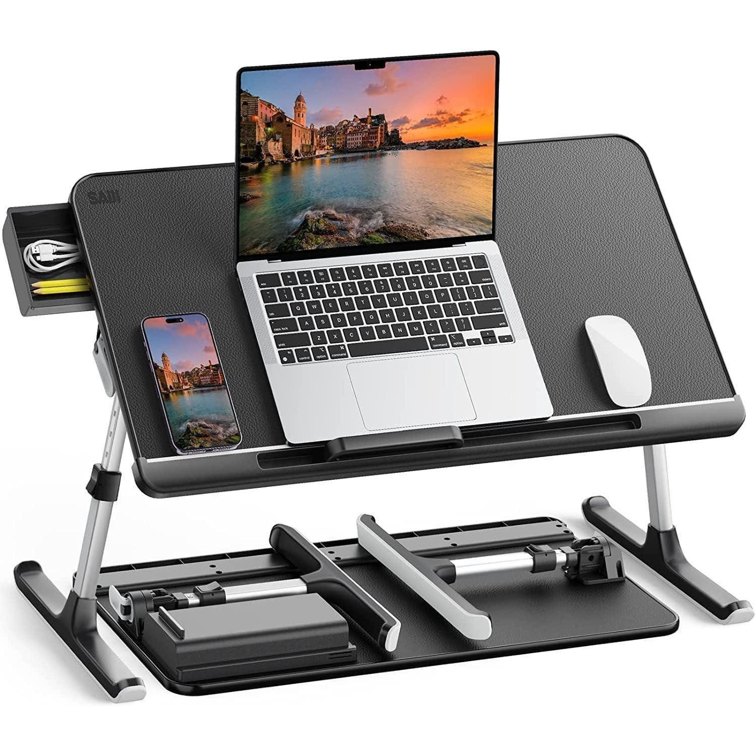 LuxusKollektion Laptoptisch Verstellbarer Laptoptisch Betttisch mit Schublade klappbare Beine E0