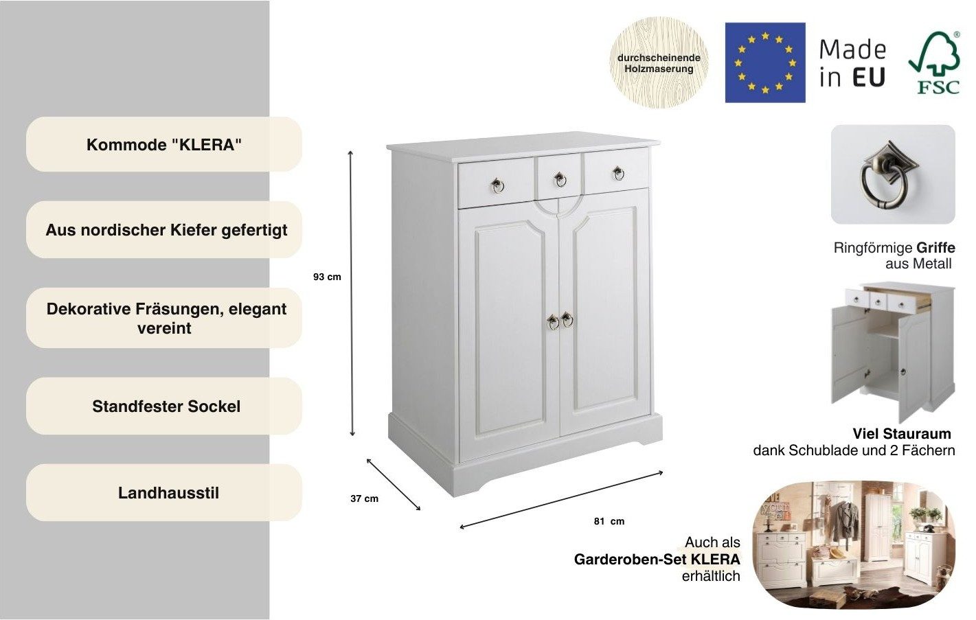 OTTO home Kommode Klera, Breite 81 cm, aus massiver Kiefer, FSC®-zertifiziert