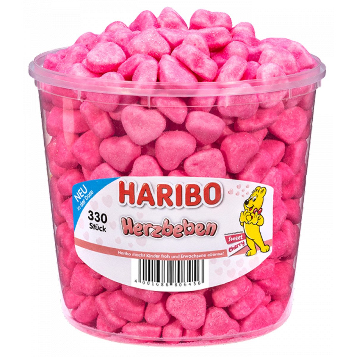 HARIBO Süßigkeit, Haribo Herzbeben Schaumzucker mit Kirschgeschmack in der Dose 1200g