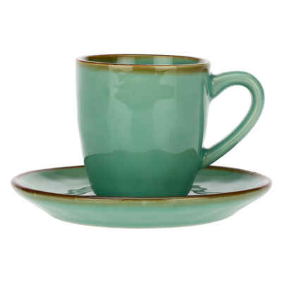 Rose & Tulpani Espressotasse Espresso Tasse mit Untertasse Mokkatasse Concerto Verde Acqua 90ml, Steingut, Handgefertigt, Spülmaschinenfest, Mikrowellenfest