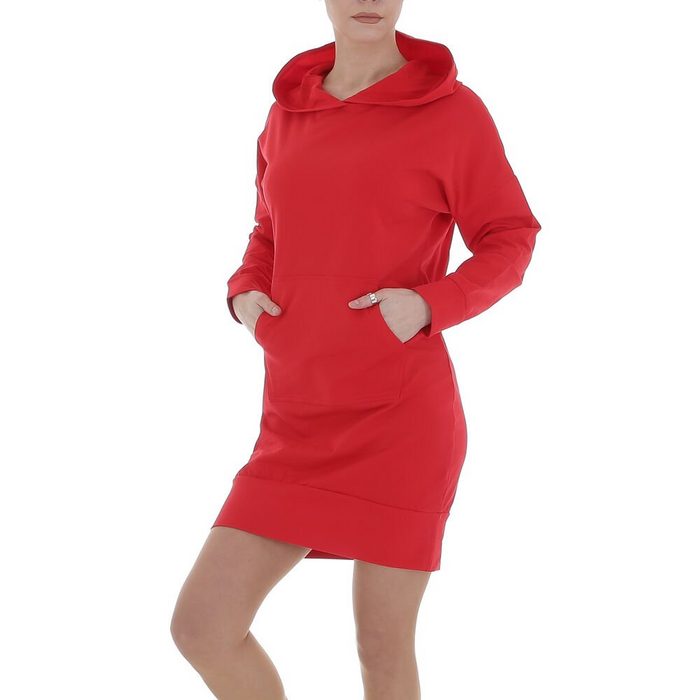 Ital-Design Shirtkleid Damen Freizeit Kapuze Stretch Minikleid in Rot