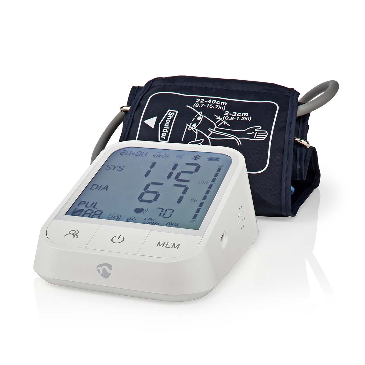 Nedis Blutdruckmessgerät BTHBP10WT, Bluetooth, Arrhythmie-Erkennung, komfortable Nutzung für Zuhause