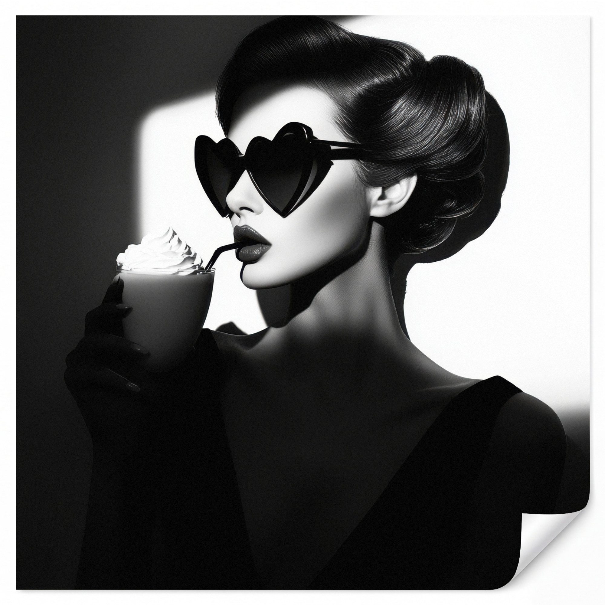 OnlyWow Fototapete Frau - Schwarz - Herz, Matt, bedruckt, Wandtapete, Modern, Wanddekoration, Vinyl Tapete 220x220cm