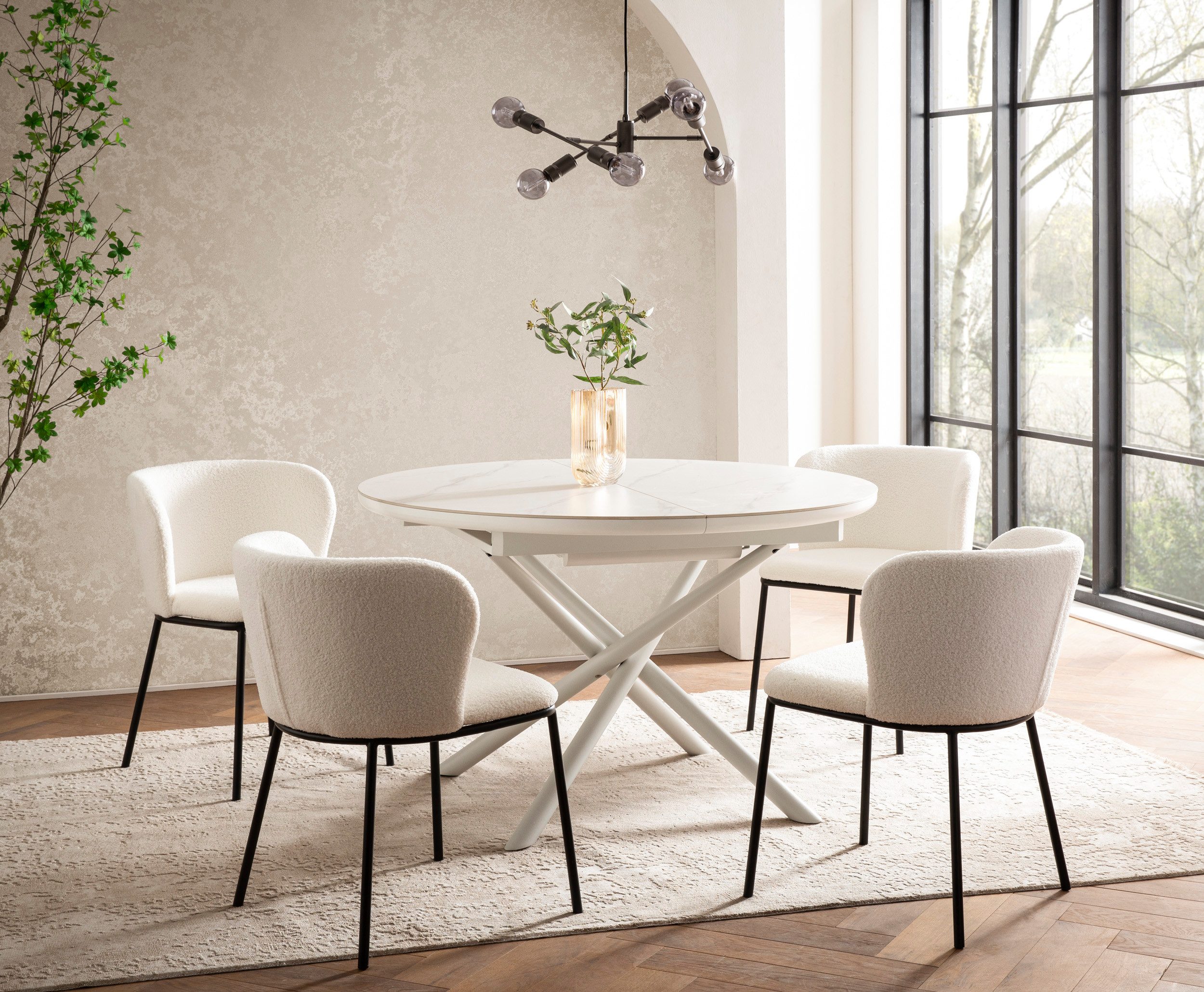 SalesFever Esstisch Stuttgart Esstisch für stilvolles Speisen, rund, Keramik, ausziehbar auf 120 - 160 cm