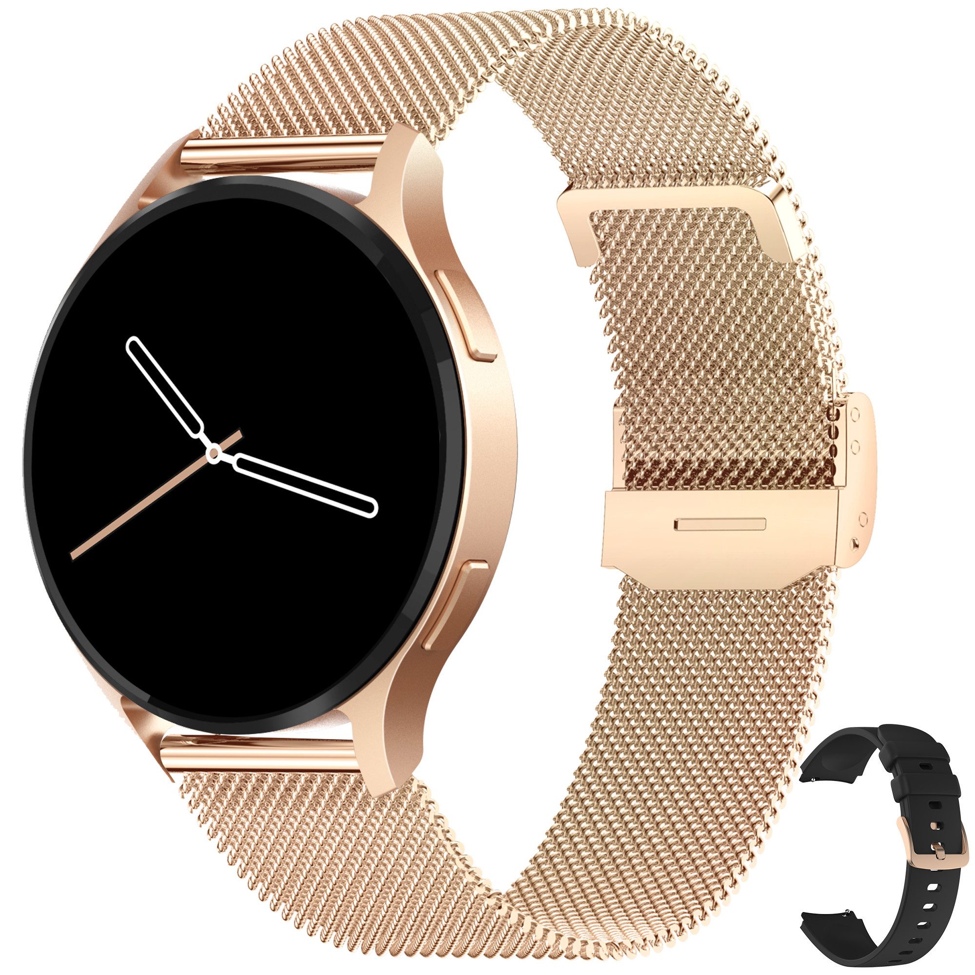 Levowatch EDGY Damen Smartwatch, AMOLED Always-On, KI Steuerung, Fitness Tracker Smartwatch (3,8 cm/1,43 Zoll, Android und iOS) inkl. Wechselarmband, 3 Armbänder, goldfarben, Edelstahlgehäuse, Telefonfunktion, Sprachsteuerung, Puls, Schlafüberwachung, wasserdicht, Blutdruck, Frauenmonitor, Anrufe, Musik, Markenqualität