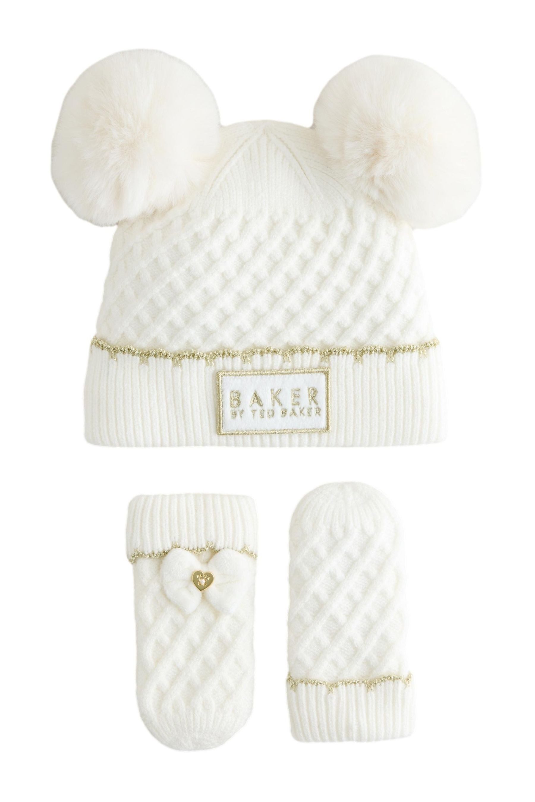 Baker by Ted Baker Bommelmütze Baker by Ted Baker Mütze mit Ohren + Fäustlinge (2-St)