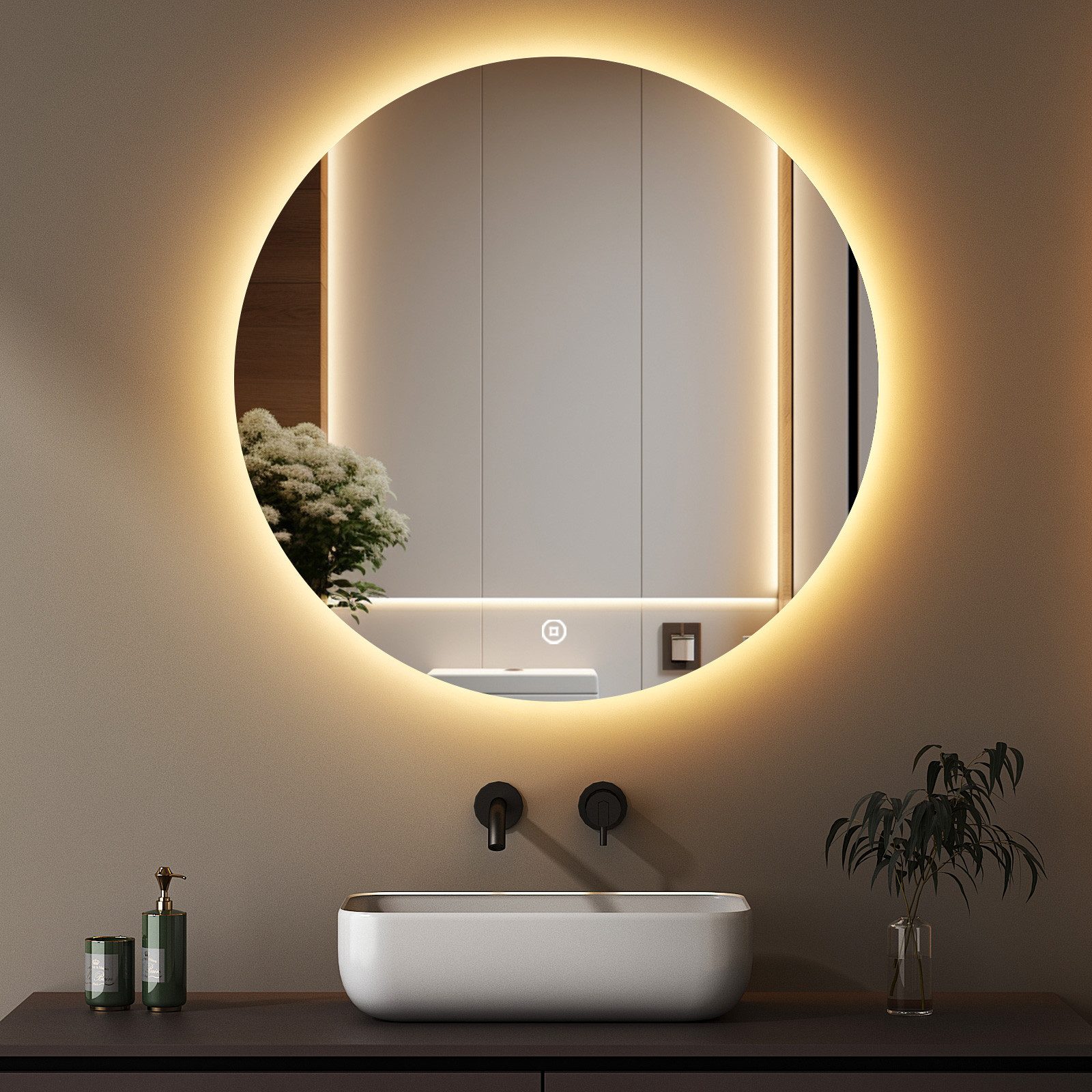 wdwritti badspiegel rund 80cm mit beleuchtung led spiegel bad groß  (rundspiegel 80x80cm, 3lichtmodi, dimmbar, speicherfunktion, touch), led