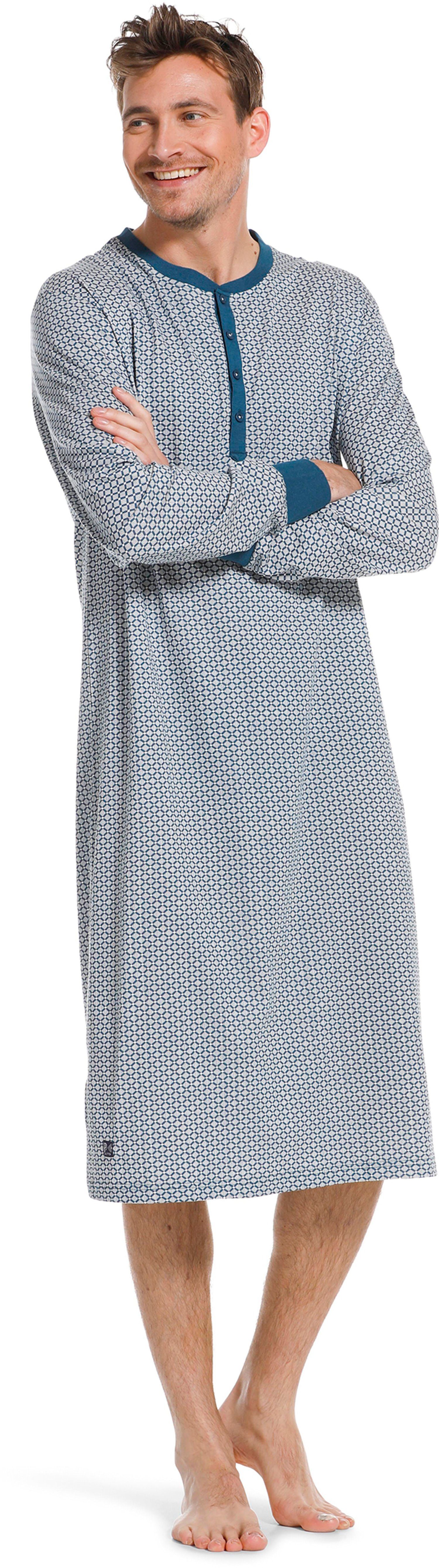 Dames - Nachthemd met lange mouwen, manchetten en een knoopsluiting - BLEU
