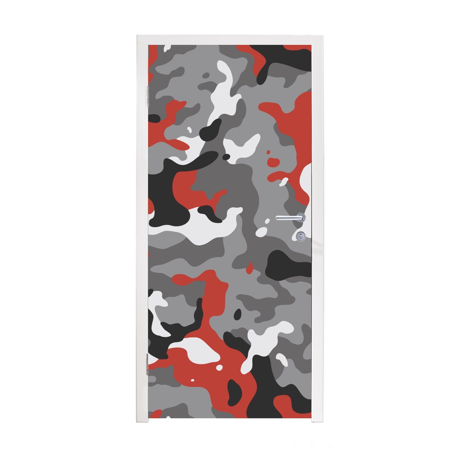 MuchoWow Türtapete Camouflage-Muster mit roten Akzenten, Matt, bedruckt, (1 St), Fototapete für Tür, Türaufkleber, 75x205 cm