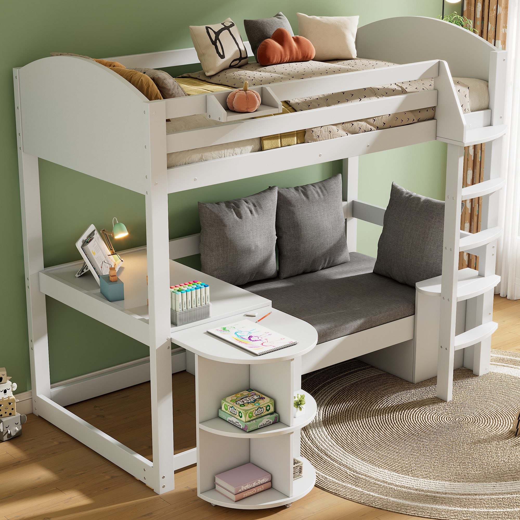 Flieks Hochbett Kinderbett 90x200cm mit ausziehbarem günstig online kaufen