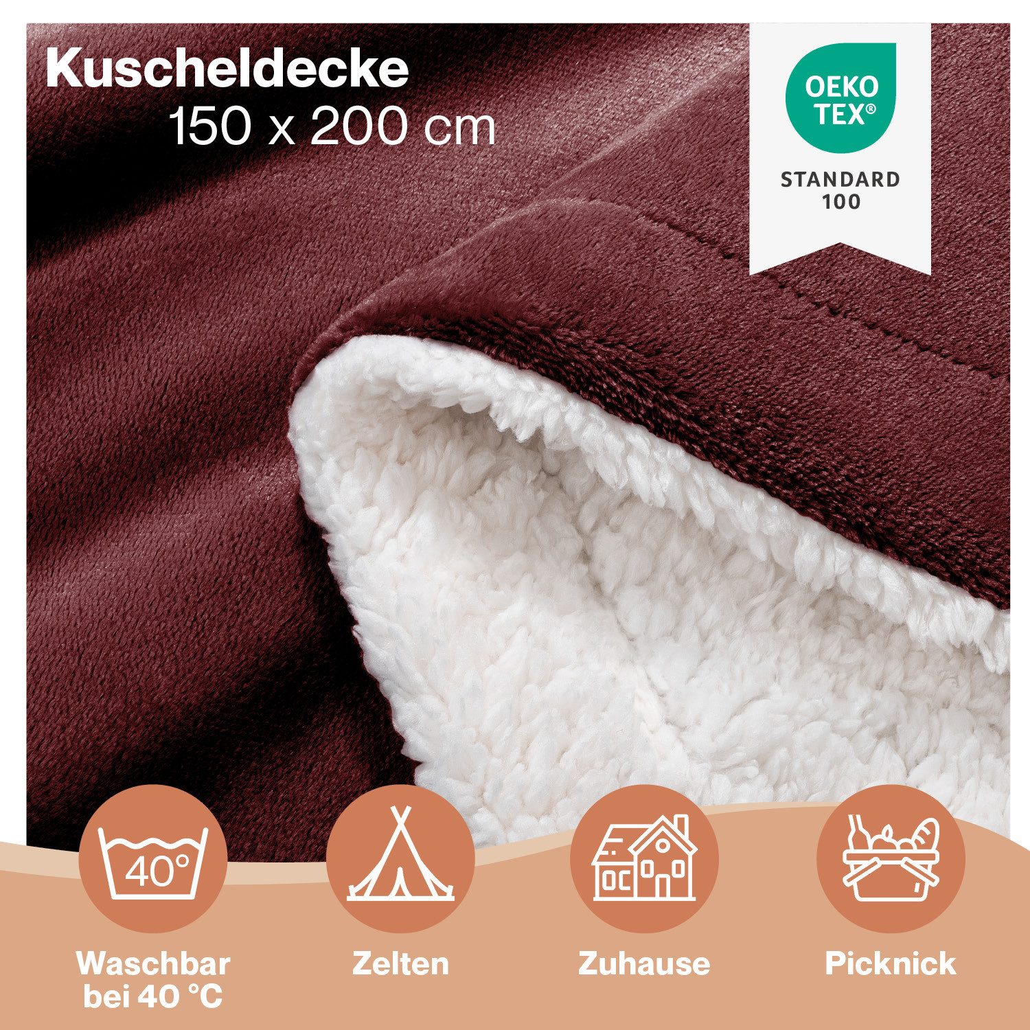 Wohndecke Sherpa-Fleecedecke, Oeko-TEX Zertifiziert, Blumtal, hochwertig, weich, warm, flauschig