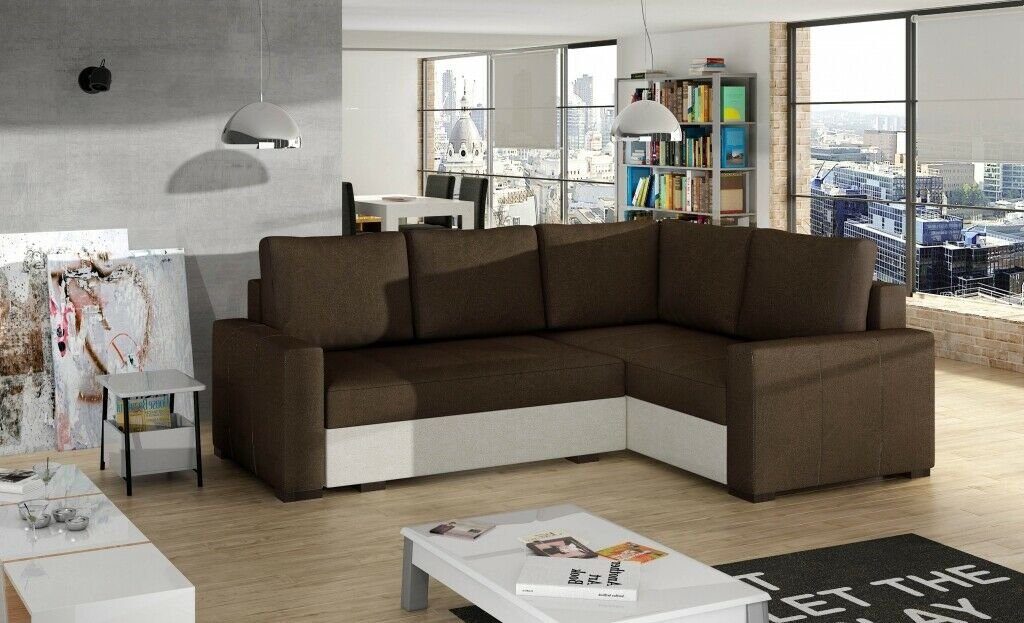 JVmoebel Ecksofa Ecksofa L Form Sofa Couch Polster Ecksofas Wohnlandschaft, Made in Europe Braun/Weiß