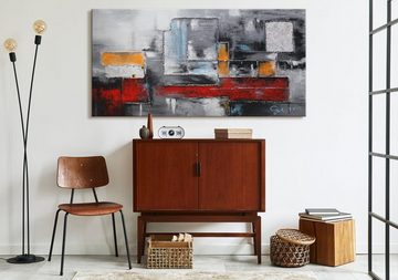 YS-Art Gemälde Abstraktion, Abstraktion, Abstraktes Leinwand Bild Handgemalt Quadrat Rechteck Rot Orange