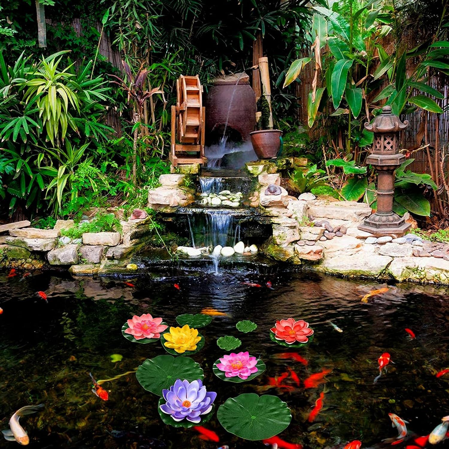 Kunstblumenstrauß 5 künstliche schwimmende Seerosen – Deko für Teich & Pool, FOUORTUNATE-BEE, 5er Set künstliche Seerosen, schwimmende Teichdeko – Bild 3 von 5