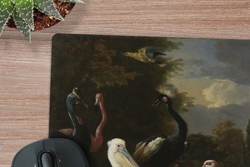 MuchoWow Gaming Mauspad Ein Pelikan und andere Vögel in der Nähe eines Wasserbeckens - Gemälde (1-St), Mousepad mit Rutschfester Unterseite, Gaming, 40x40 cm, XXL, Großes