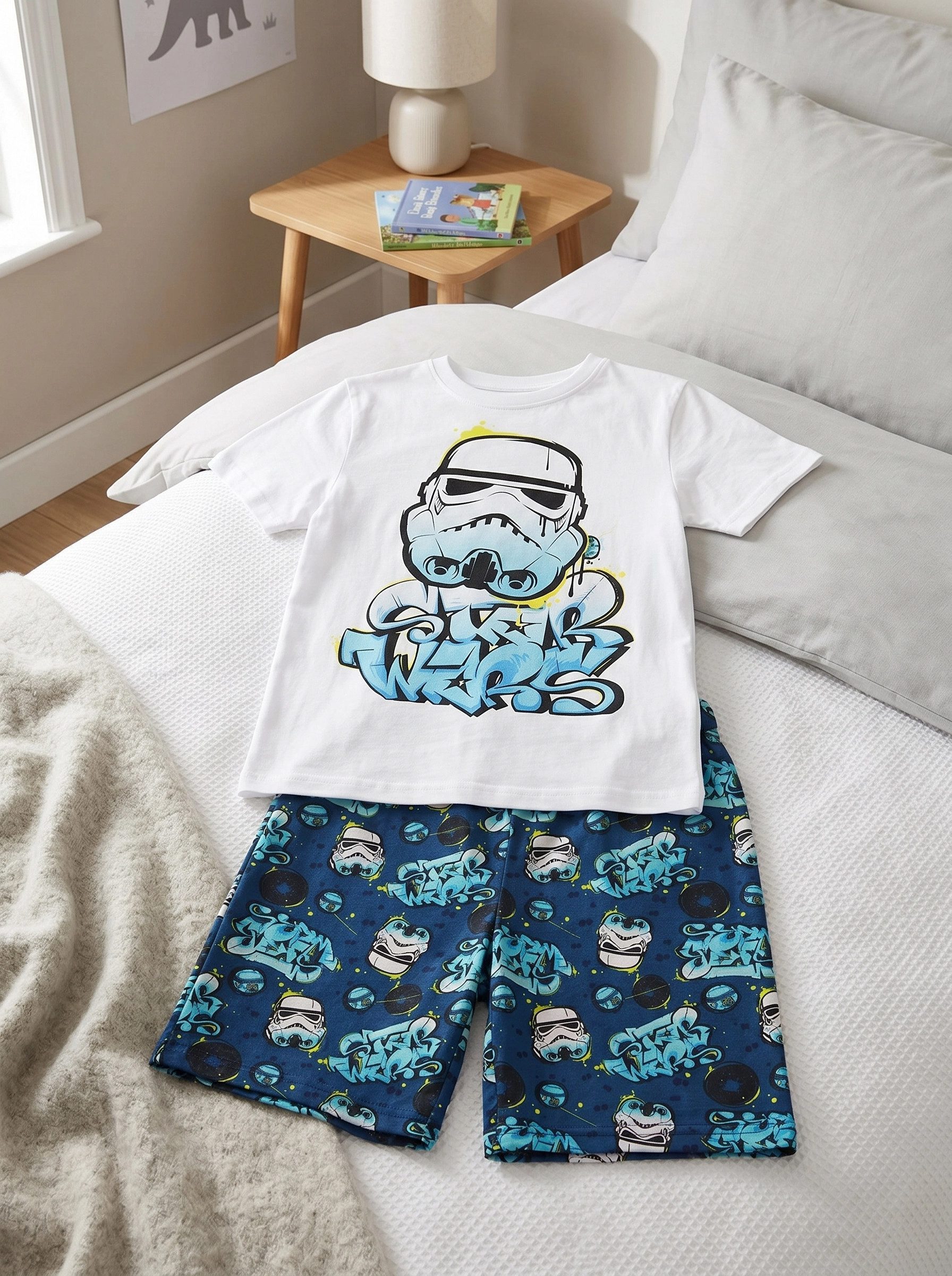 Disney Schlafanzug Star Wars Storm Trooper Kinder Pyjama Schlafanzug kurz 110-140 (Set) Gr. 110 bis 140, 100% Baumwolle – Bild 5 von 5