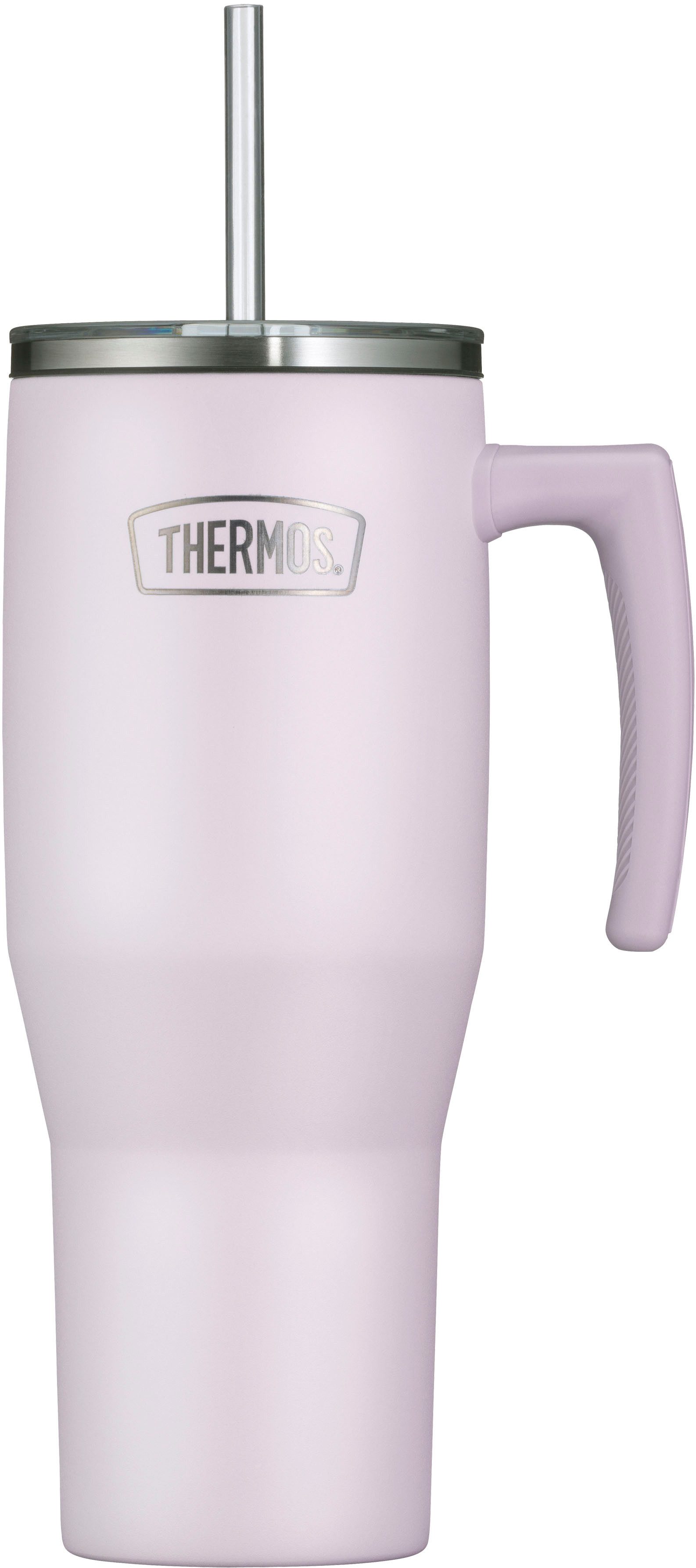 THERMOS Thermobecher REFRESHING SERIES ISOLIERTRINKBECHER mit Strohhalm, Edelstahl, Kunststoff, Silikon, Titan, 1,10l, 6h heiß & 6h kalt, mit Griff