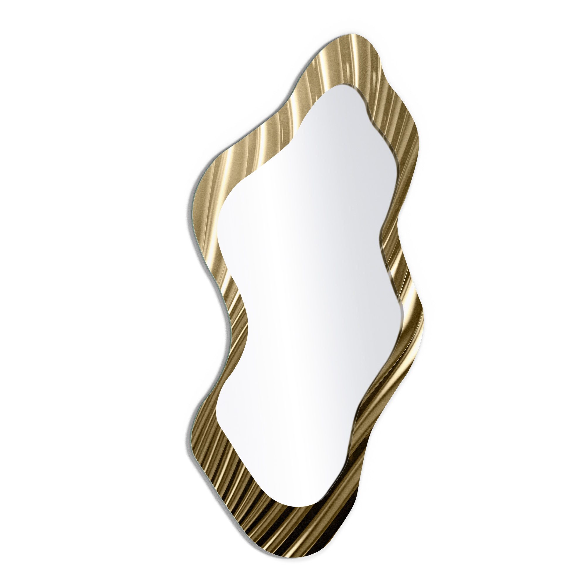 DEQORI Wandspiegel 'Goldenes Rillendesign', Spiegel organisch geformt selbstklebend Wand Wohnzimmer Flur groß XXL