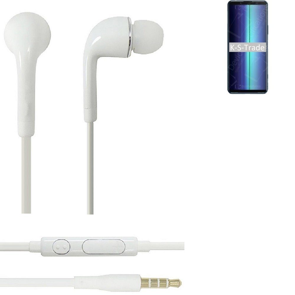 K-S-Trade für Sony Xperia 8 Lite In-Ear-Kopfhörer (Kopfhörer Headset mit Mikrofon u Lautstärkeregler weiß 3,5mm)