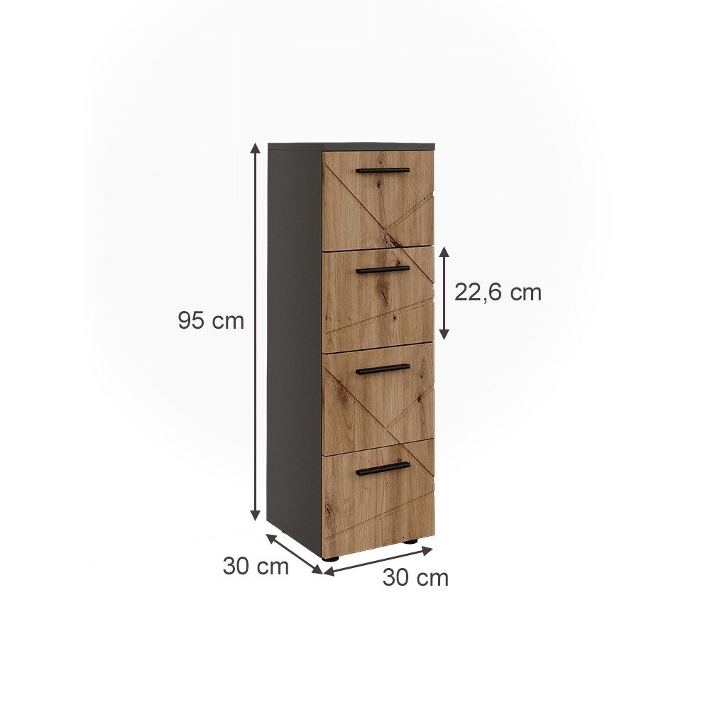Vicco Midischrank Irma, Anthrazit/Artisan, 30 x 95 cm mit 4 Schubladen günstig online kaufen