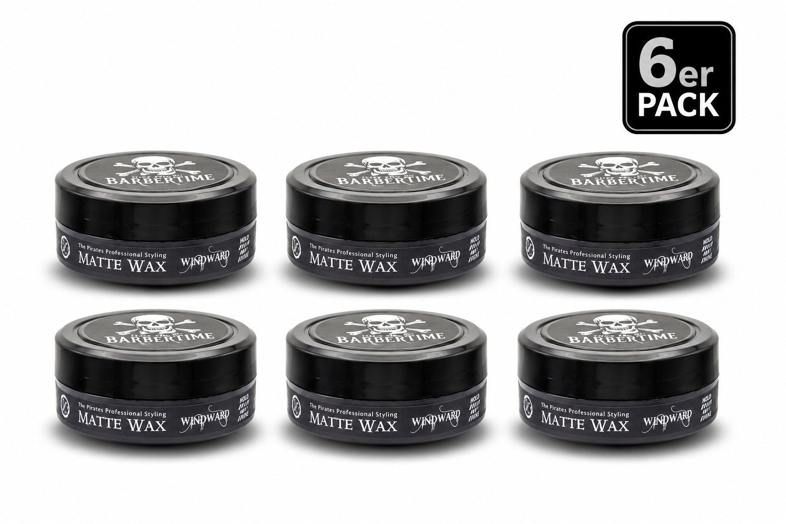 BARBERTIME Haarwachs 6x Haarwachs Hair Wax Styling Wax 150ml Matte Wax Windward, 6-tlg.