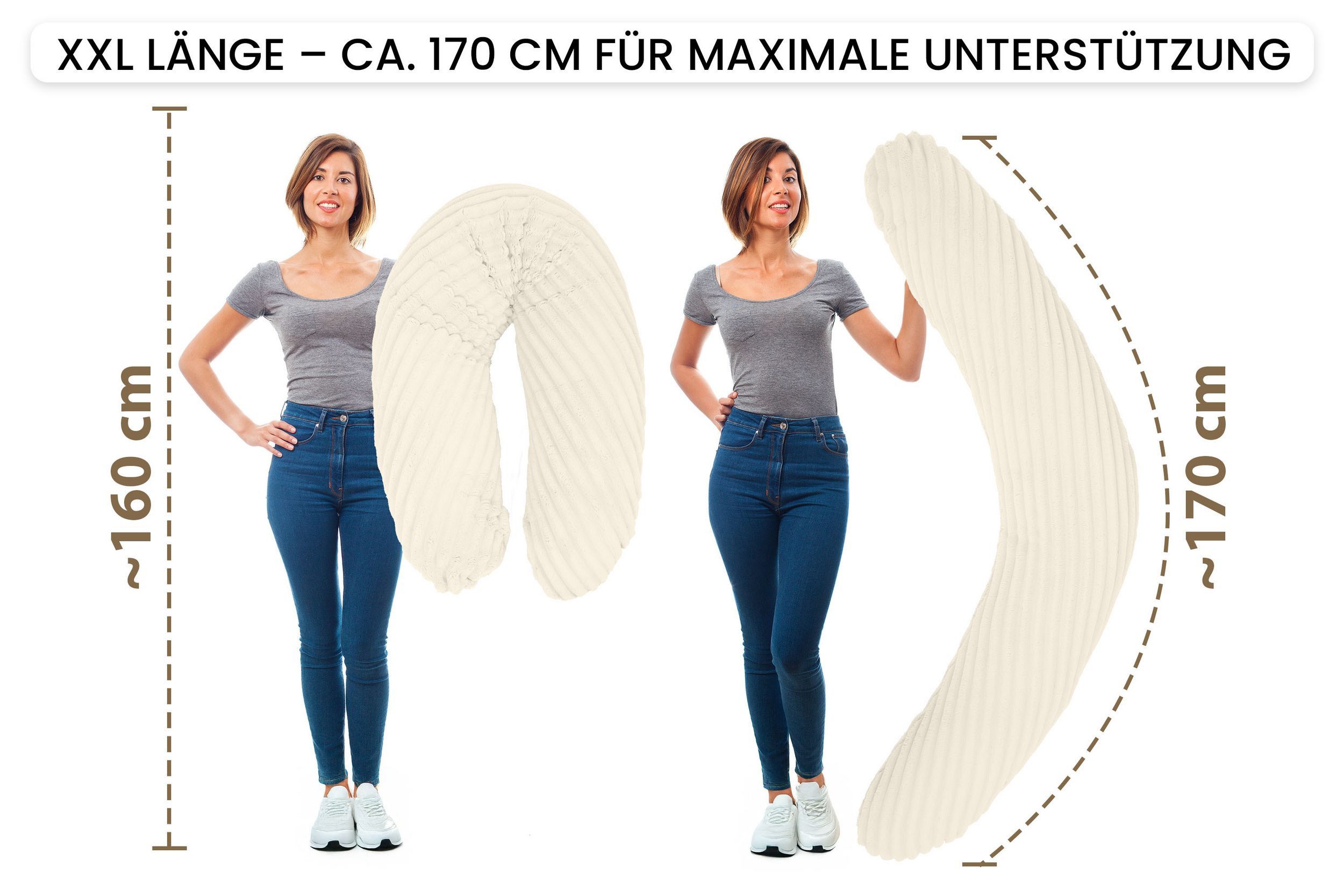 Amilian Stillkissen XXL 170 cm Schwangerschaftskissen Seitenschläferkissen U-Form, mit Bezug, weiche Füllung, geräuscharm, formstabil