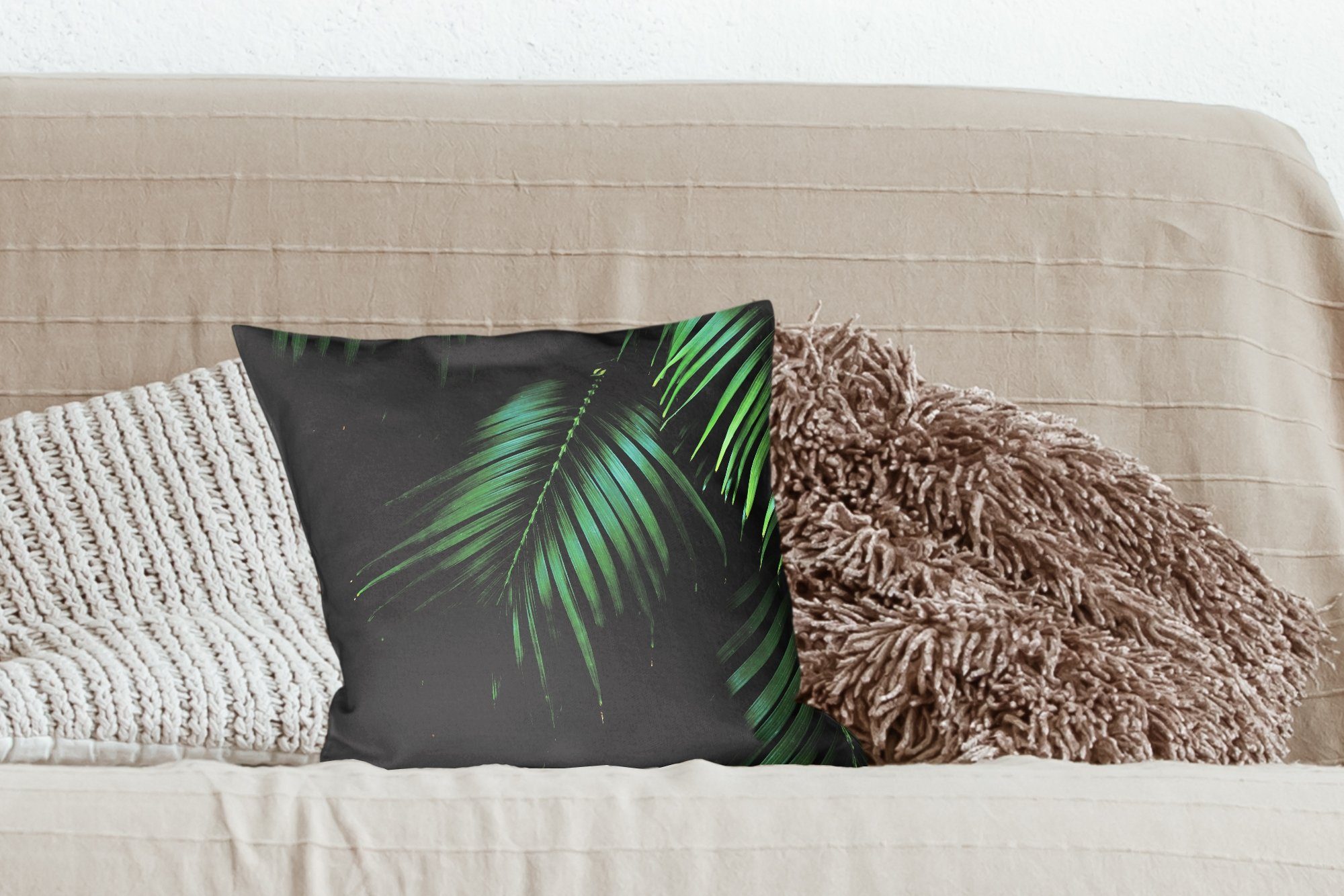 MuchoWow Dekokissen Sofakissen Schlafzimmer, Tropisch, Palmen - Zierkissen mit Palmenblätter Deko, Füllung für Wohzimmer, 