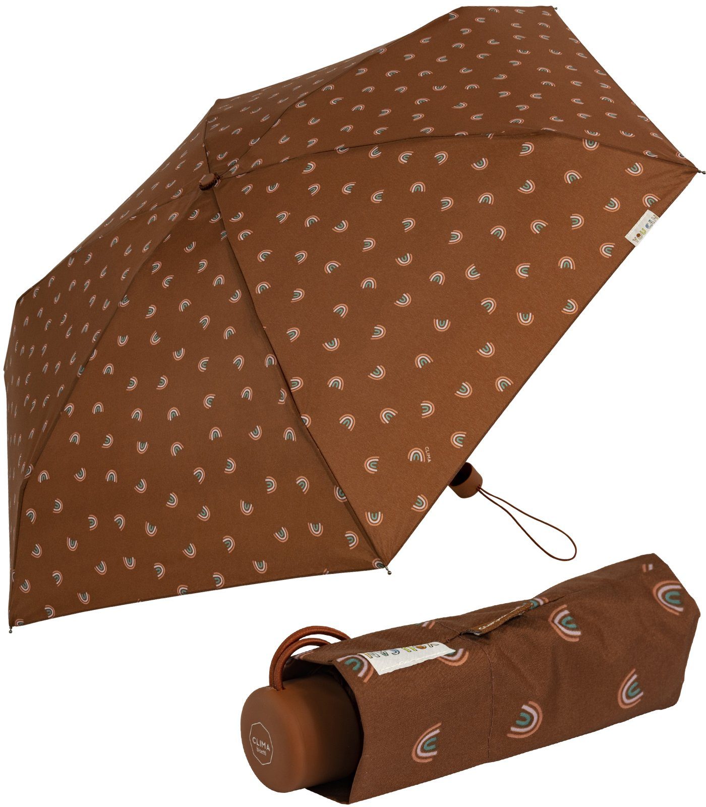 Handöffner, bisetti braun Damen-Regenschirm, stabil, gedeckte Bögen-Motiv Farben klein, mit Taschenregenschirm - mit kompakt,