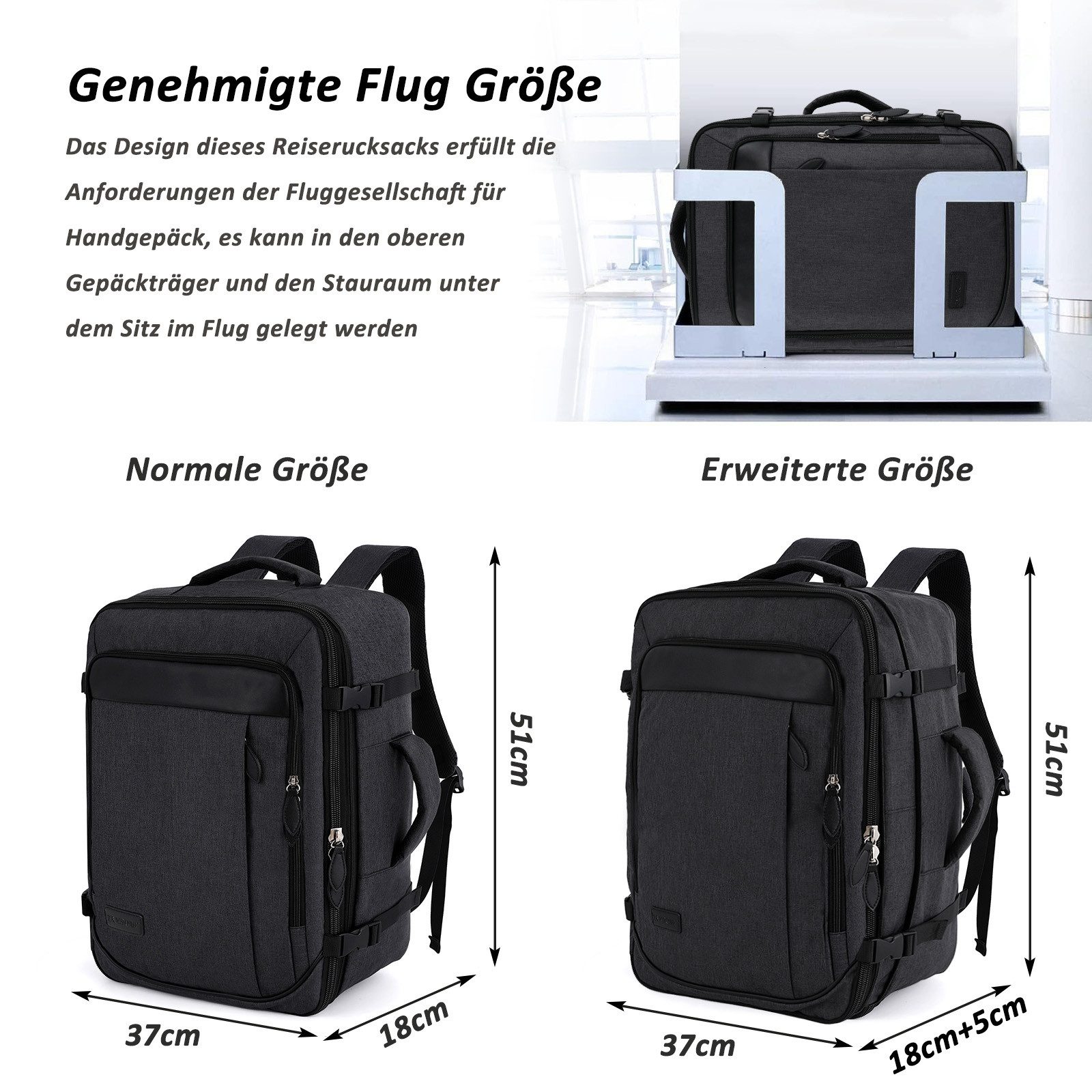TAN.TOMI Reiserucksack Handgepäck 51*37*18 CM Reiserucksack Rucksack Männer Frauen, Wanderrucksack Wasserdichter Outdoor Tagesrucksack – Bild 5 von 5