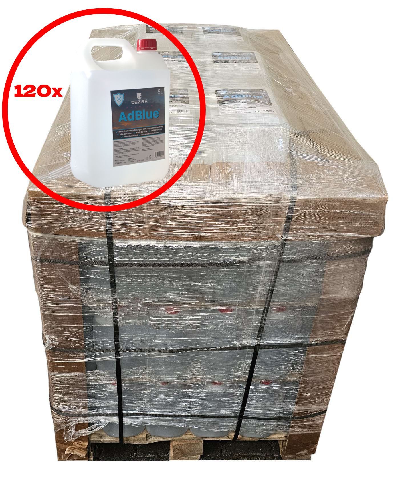 Teico Harnstofflösung AdBlue 600l Palette 120 Kanister a 5 Liter mit Auslaufhahn, 600 l, inkl. Einfüllhilfe