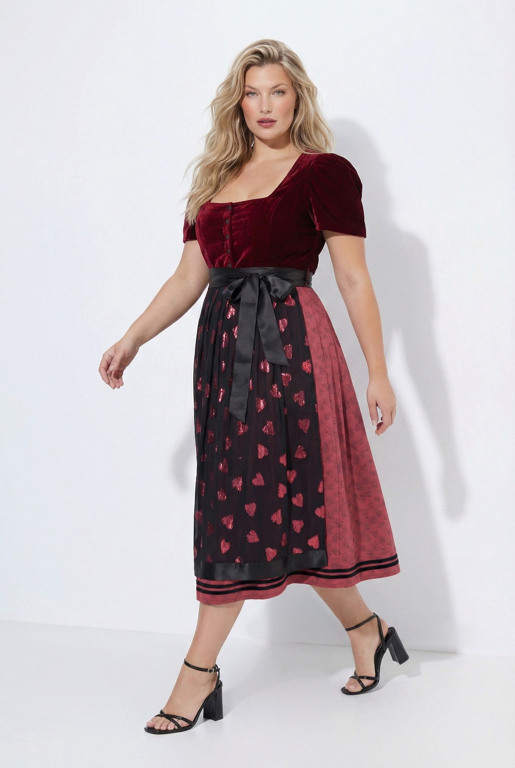 Ulla Popken Dirndl Dirndl Samt Carré-Ausschnitt Puff-Halbarm