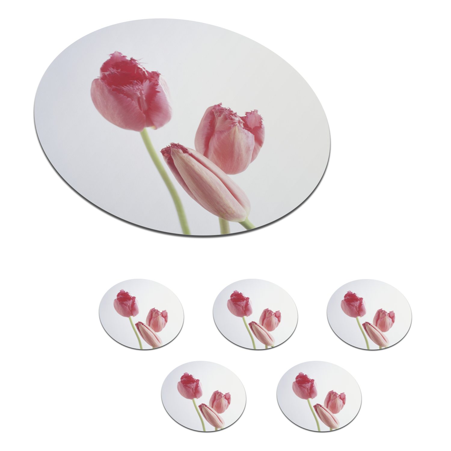 MuchoWow Glasuntersetzer Drei rosa Tulpen, Zubehör für Gläser, 6-tlg., Getränkeuntersetzer, Tassenuntersetzer, Korkuntersetzer, Tasse, Becher