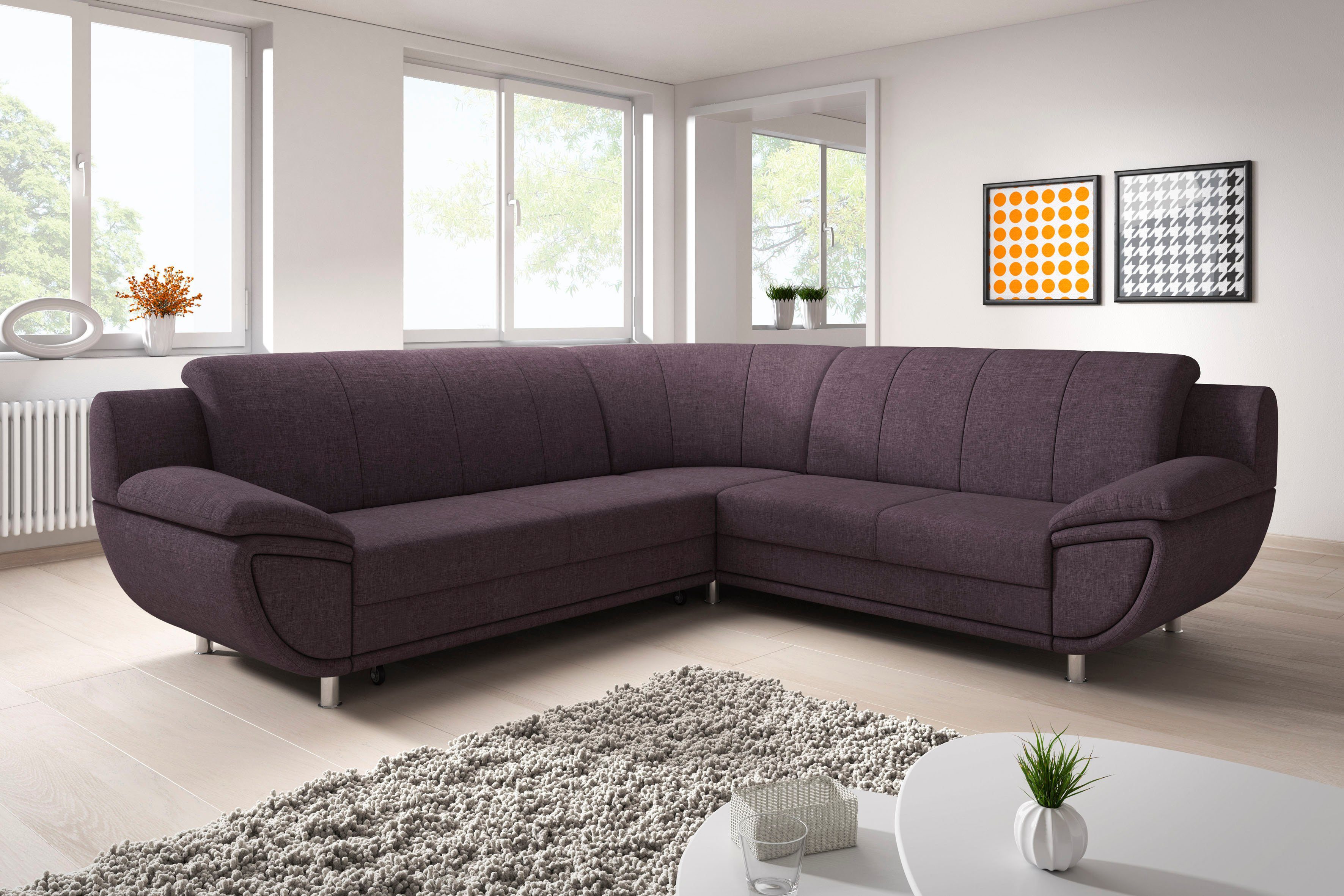 Ecksofa Rondo II, zeitlos & elegant, bequeme Armlehnen, L-Form