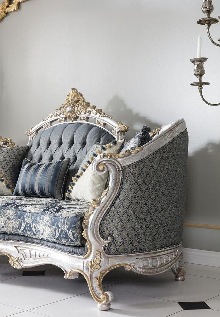 Grau & 125 Gold Kissen Barock Casa 250 95 / Blau Sofa - cm Silber mit Prunkvoll Wohnzimmer Padrino Edel Sofa / / dekorativen H. Luxus x x