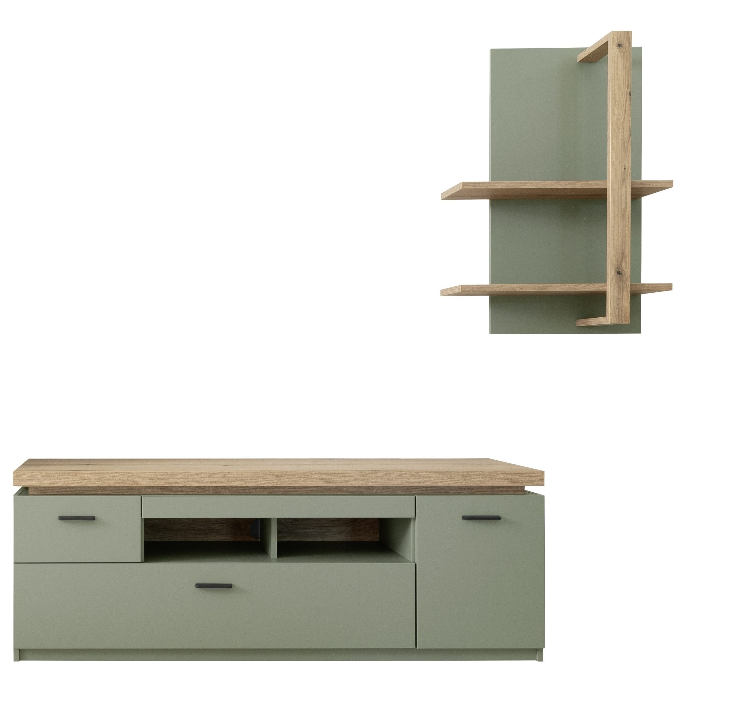 MCA furniture Wohnwand (2-teilig) Salbei / Eiche, Lowboard 156x57x44cm, Wandboard 65x96x26cm, (2-teilig)