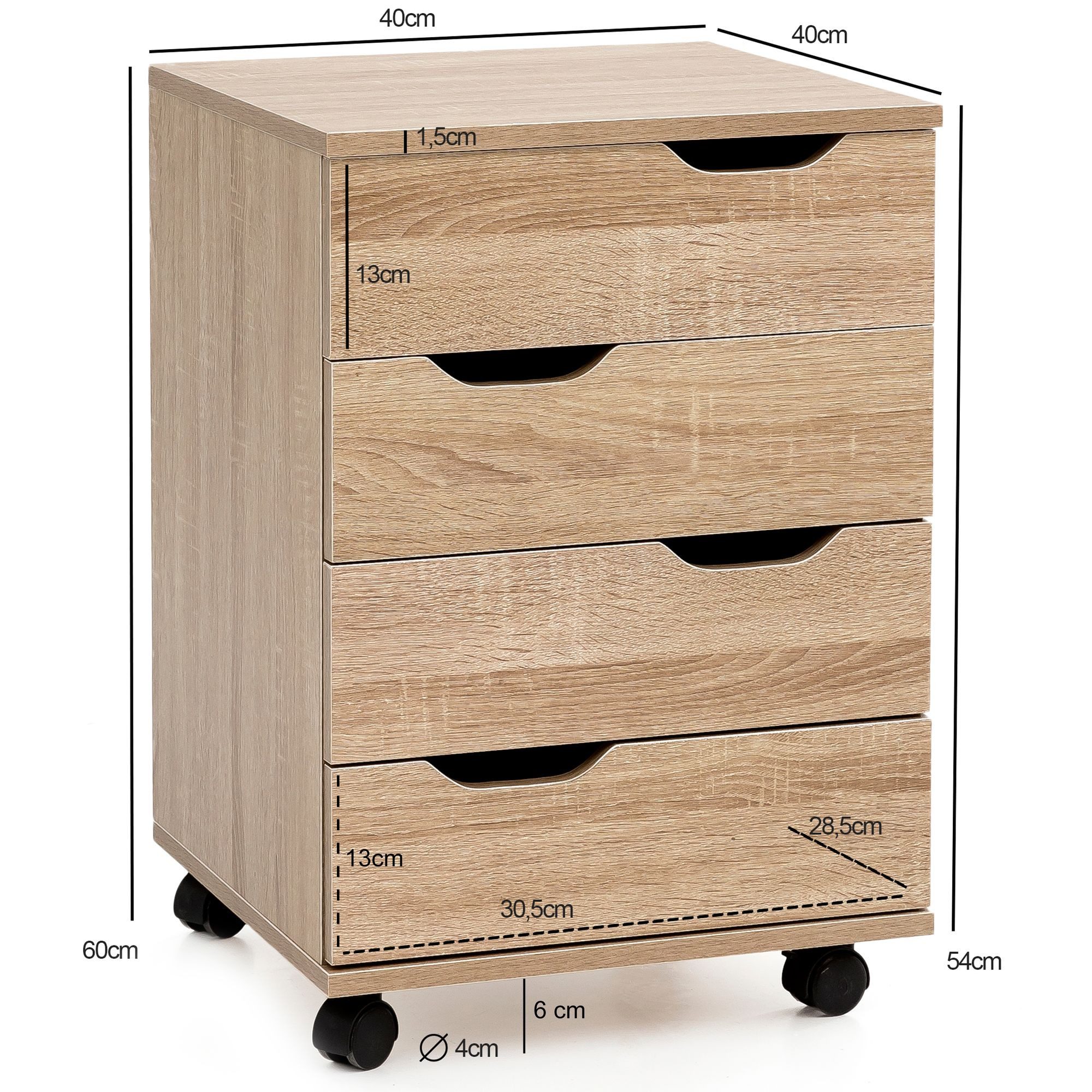 FINEBUY Rollcontainer SV51850 Schreibtischcontainer 40 x 60 x 40 cm Holz Büro SuVa16415_1, (Bürocontainer Sonoma 40x60x40cm, Schubladenschrank), Schreibtischcontainer mit Rollen und Schubladen