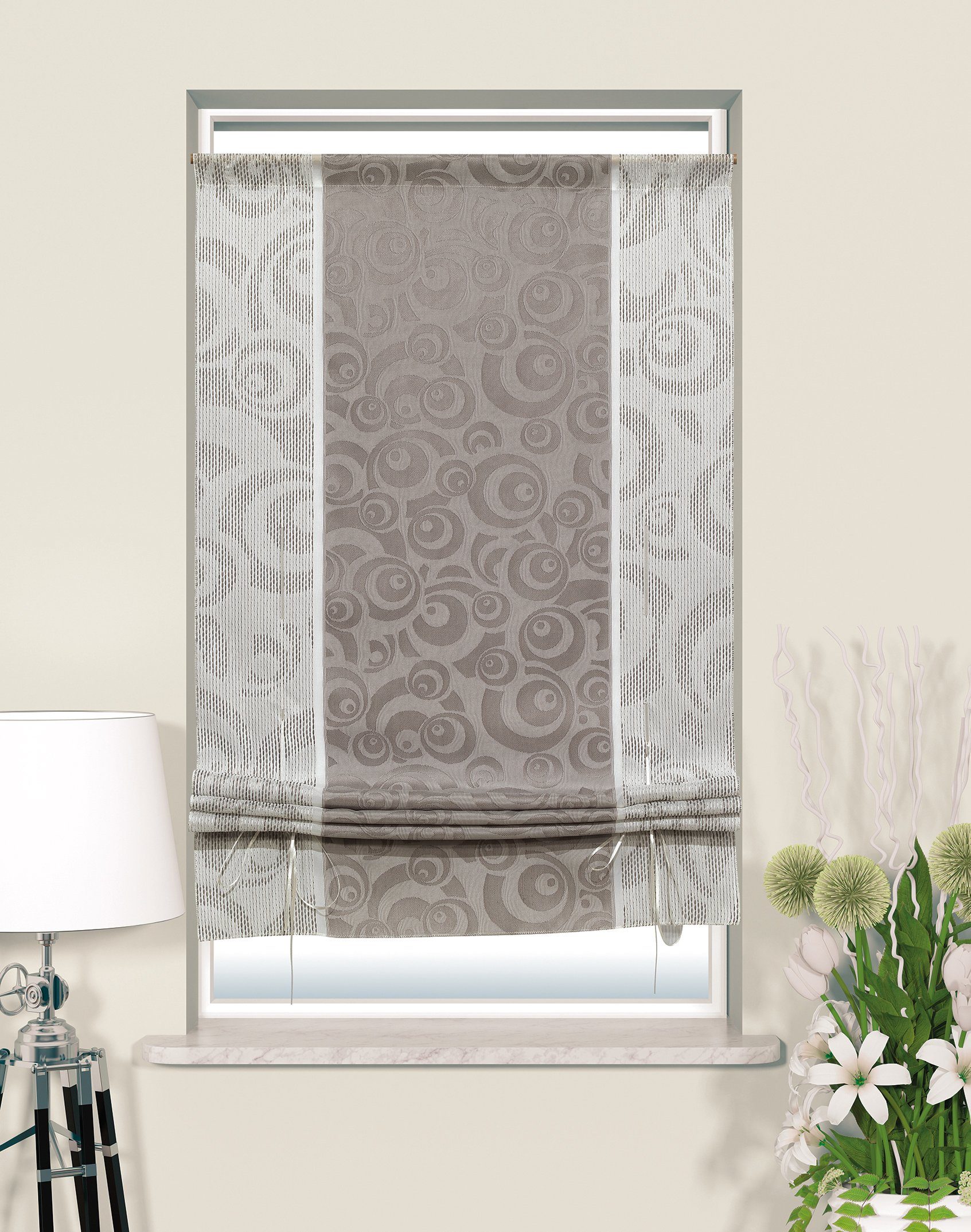 EXPERIENCE Bändchenrollo Raffrollo Scheibengardine Bändchenrollo Küchengardine 2293 Braun Jacquard 60 / 90 cm Breite 135 cm Länge, mit Stangendurchzug, Tunnelzug