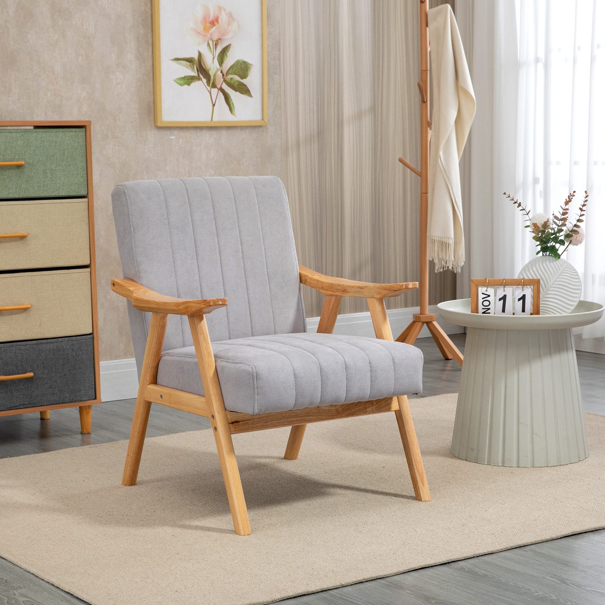 HOMCOM Relaxsessel Sessel Wohnzimmer mit Gummiholzbeine, Polstersessel mit Samtoptik (Loungesessel, 1-St., Ohrensessel), Hellgrau 68 x 74 x …