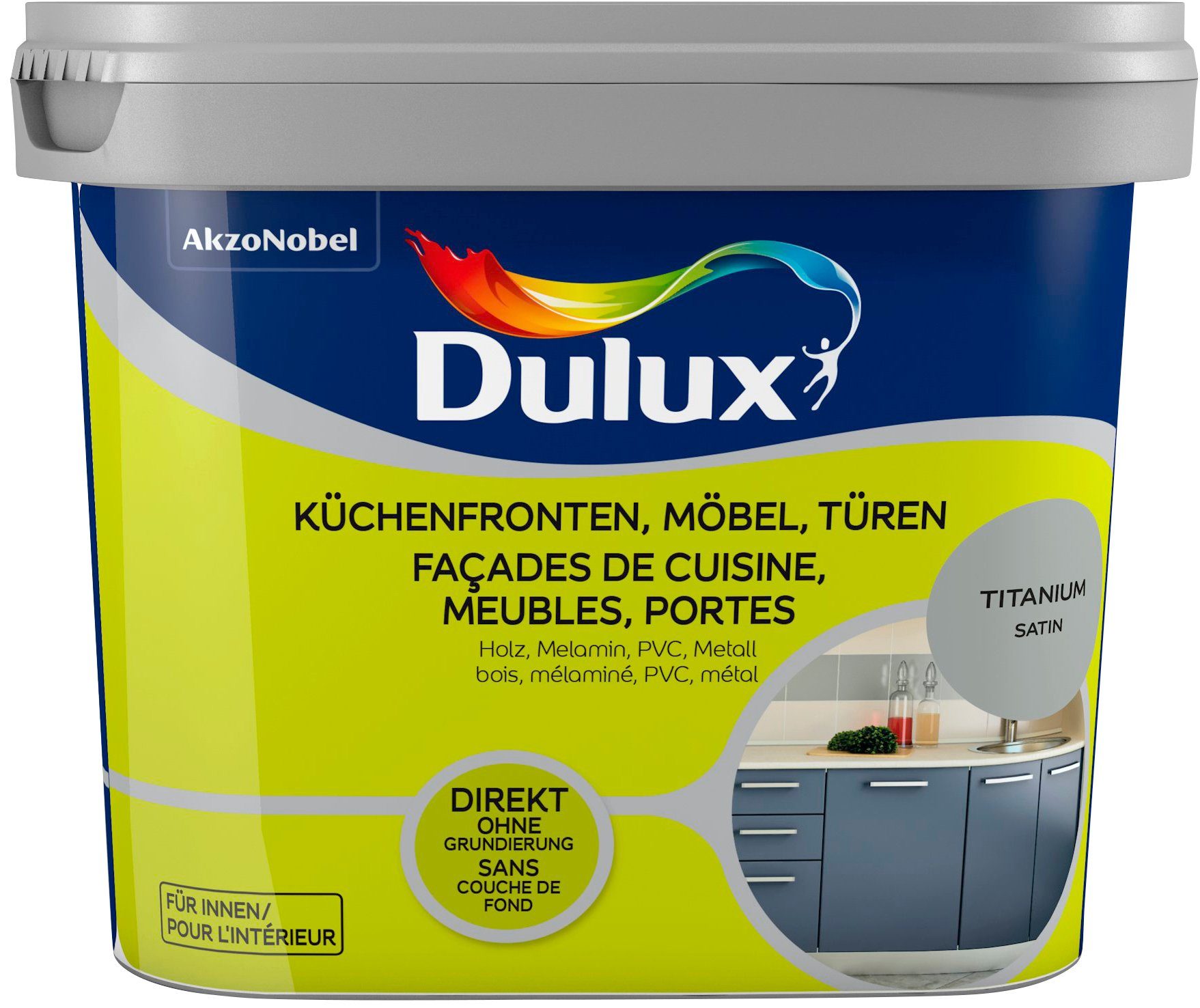 Dulux Holzlack Fresh Up, für Küchen, Möbel und Türen, titanium, 0,75 l