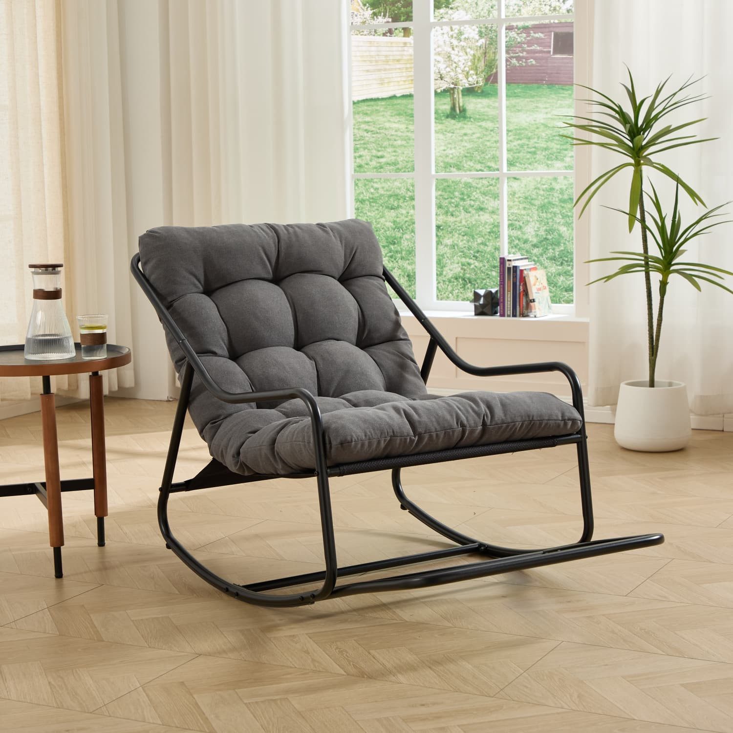 autolock Schaukelstuhl Outdoor Schaukelstuhl,bequemes Kissen,mit weichem,dickem Polster, Schaukelsessel,aus Metallaahmen für Wohnzimmer, Schlafzimmer