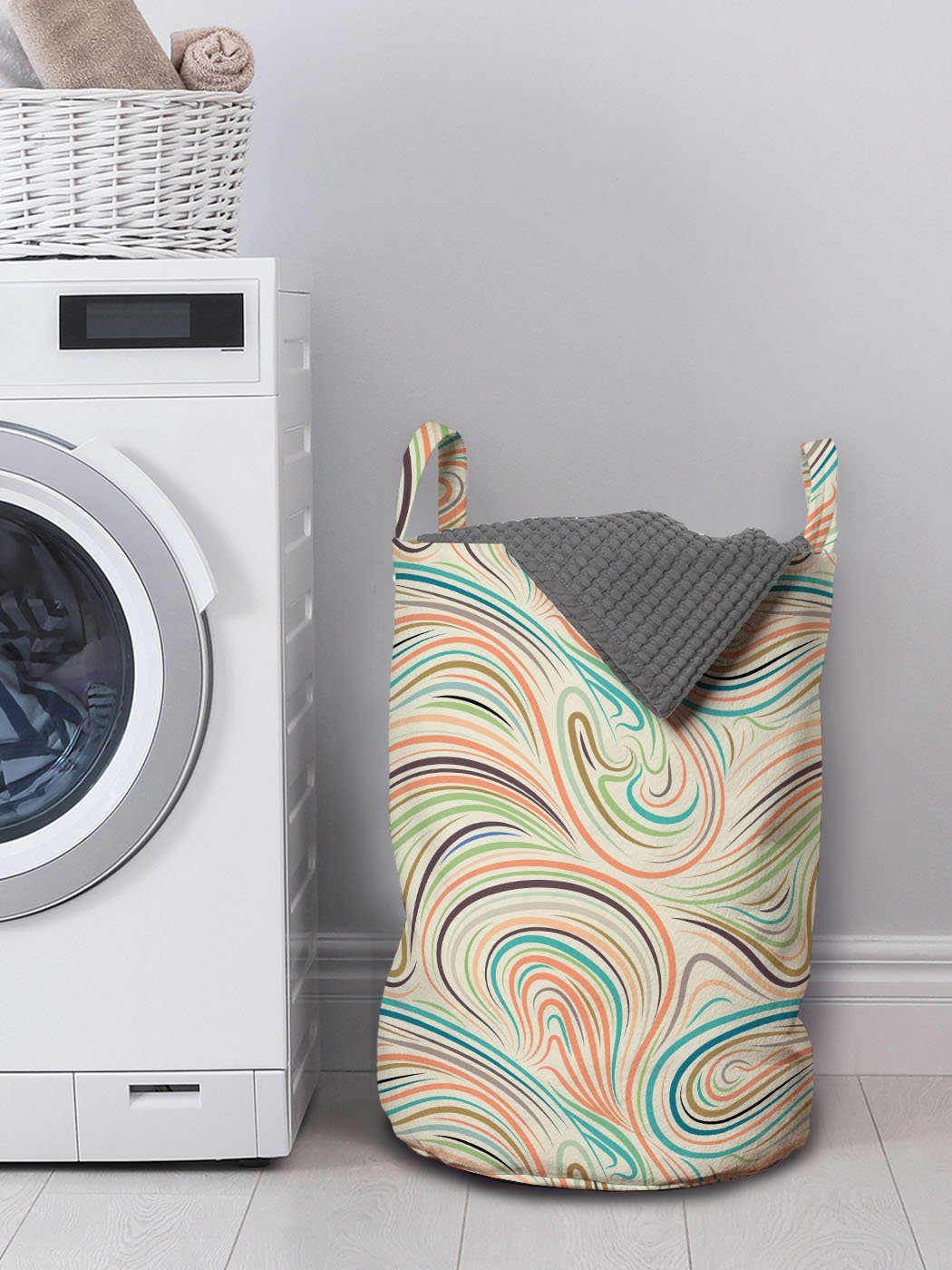 Art Griffen Wäschesäckchen Waschsalons, Abstrakt Kordelzugverschluss Groovy Wäschekorb für mit Abakuhaus Wave-Inspired