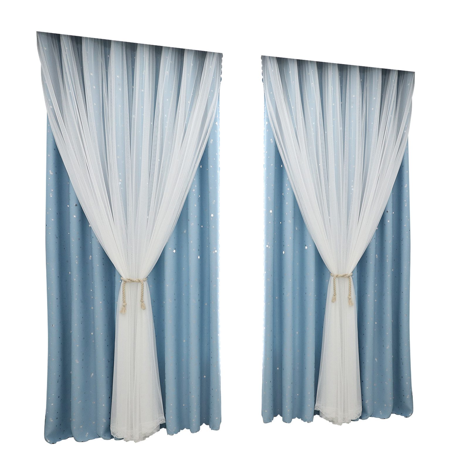 Rosnek Gardine Sterne Fenster Vorhang, Bogen Garn Tüll, Doppellagig,Hollow- günstig online kaufen