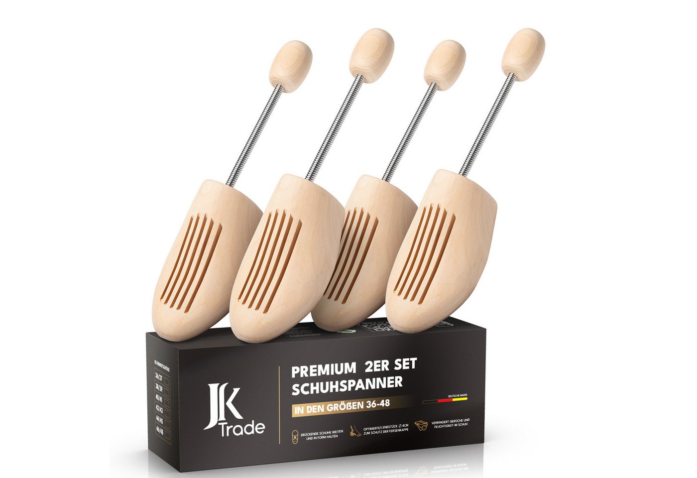 JK Trade Schuhspanner - Premium Schuhdehner Damen & Herren (2 Paar, aus Lotusholz mit Federmechanik), Stiefelspanner, Schuhweiter Set