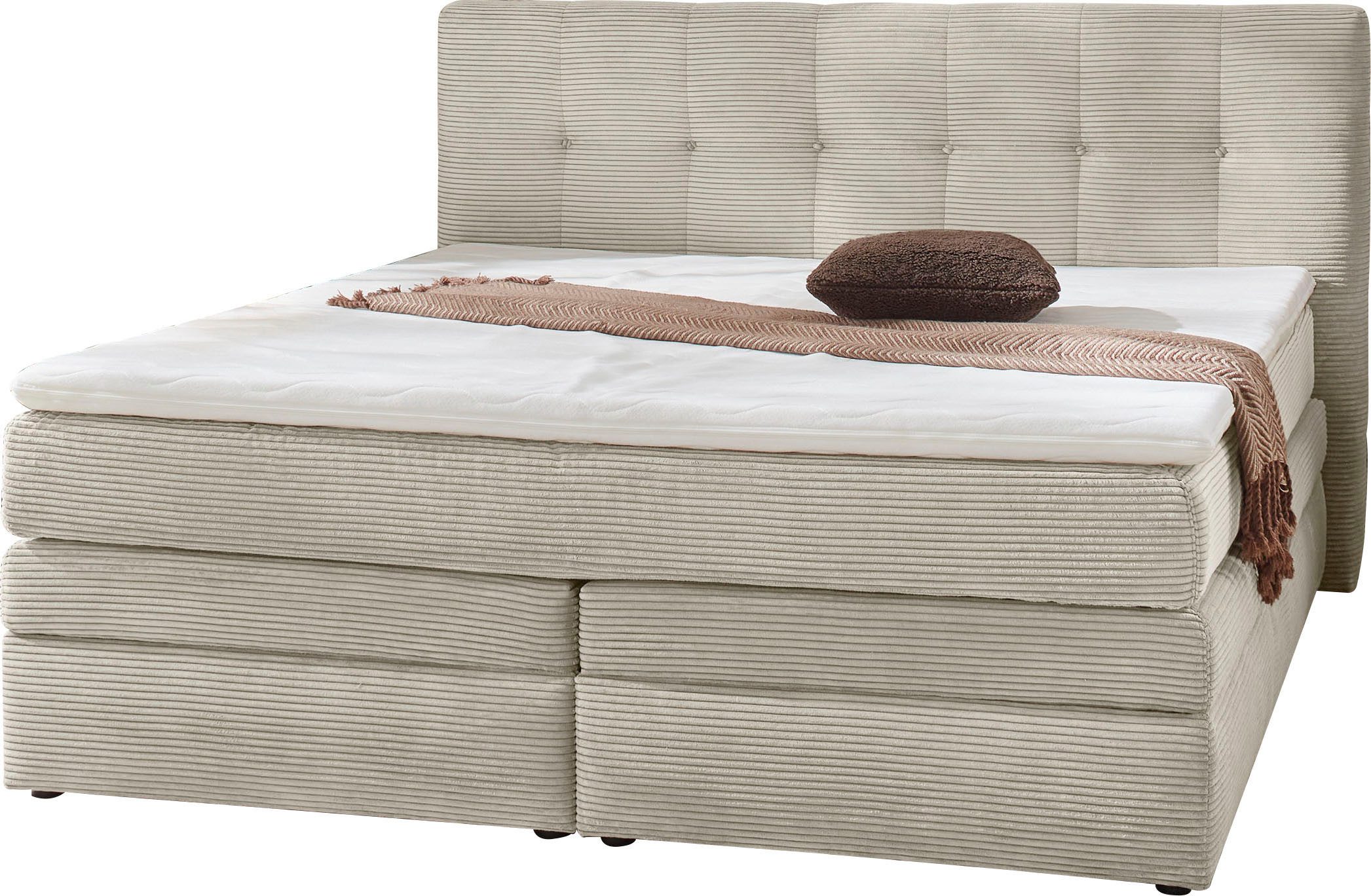 Jockenhöfer Gruppe Boxspringbett AMY in Cord, erhältlich in den Breiten 180cm & 200cm, mit Bettkasten & Kaltschaum-Topper