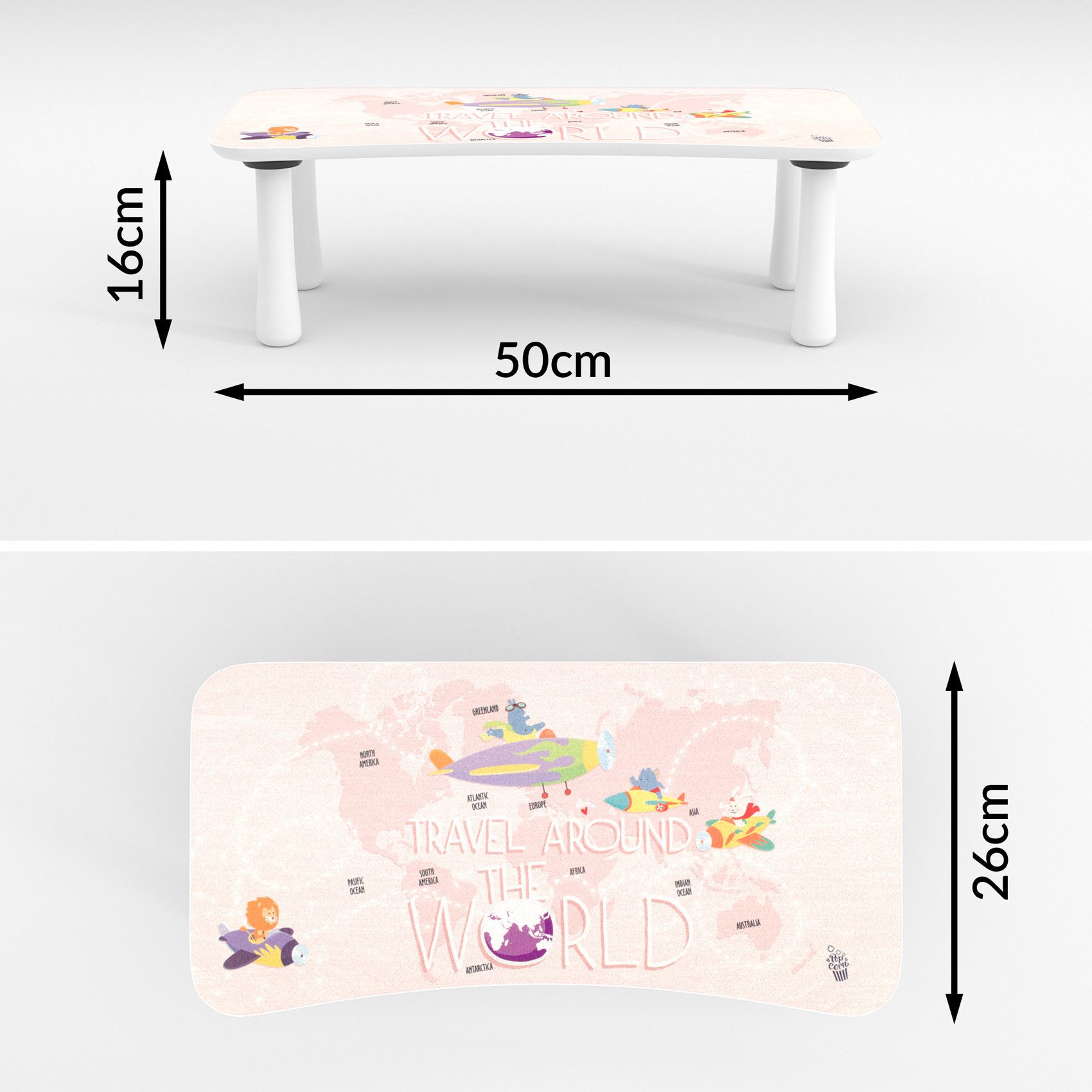 ANRO Tritthocker PopCorn Kindermöbel aus Holz mit Motiv (5 St), Spannendes Kindermotiv World Map Rosa