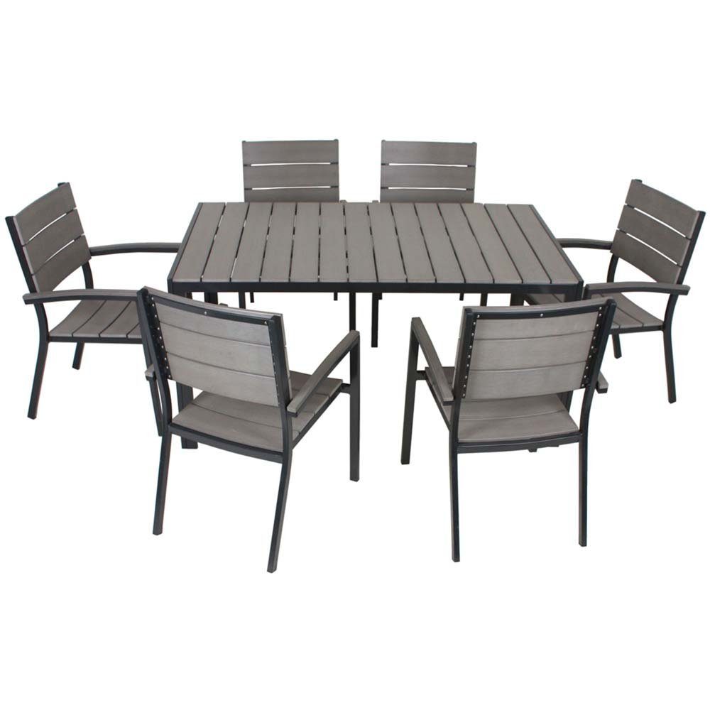 Stuhl, Tischgruppe Sitzgruppe Grauschwarz 7tlg ALU H 72 cm