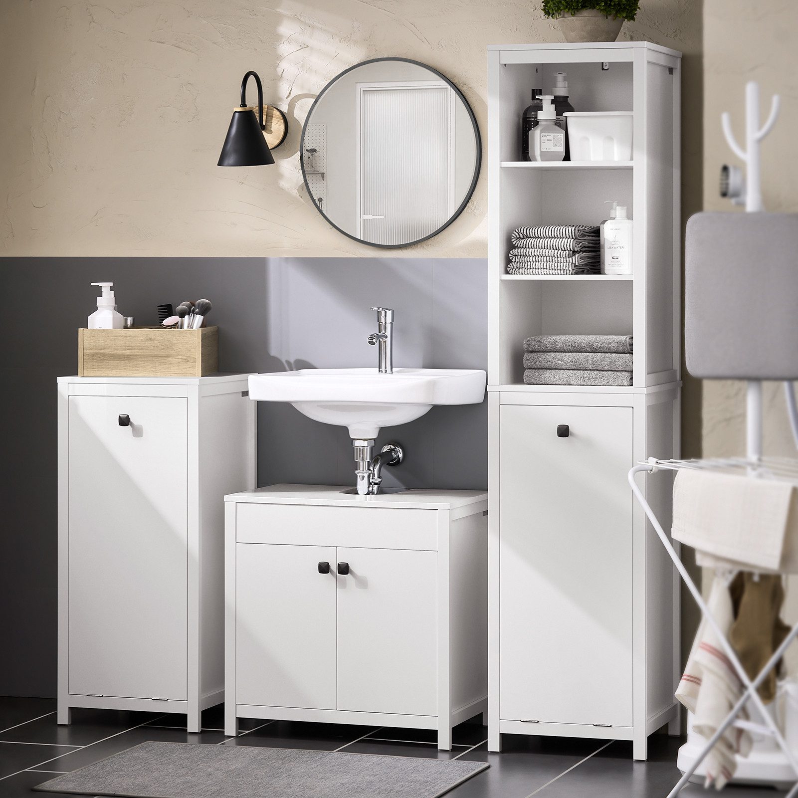 SoBuy Hochschrank BZR95 Badezimmerschrank mit Wäschesack günstig online kaufen